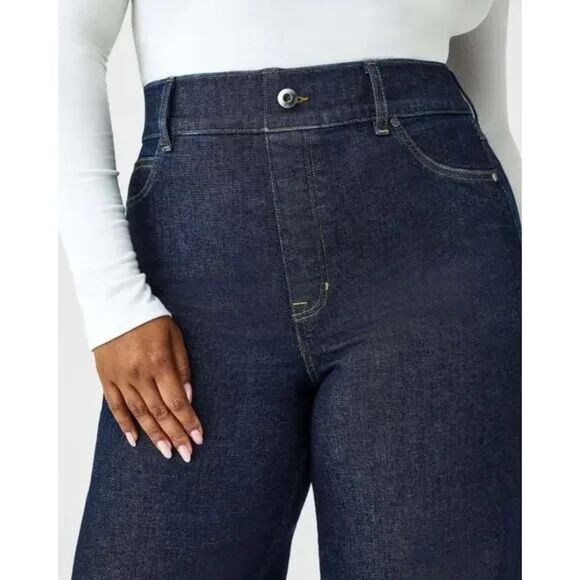 Spanx Wide Leg Pull On Jeans Size Large Tall Raw Indigo 20547T - Picture 3 of 12